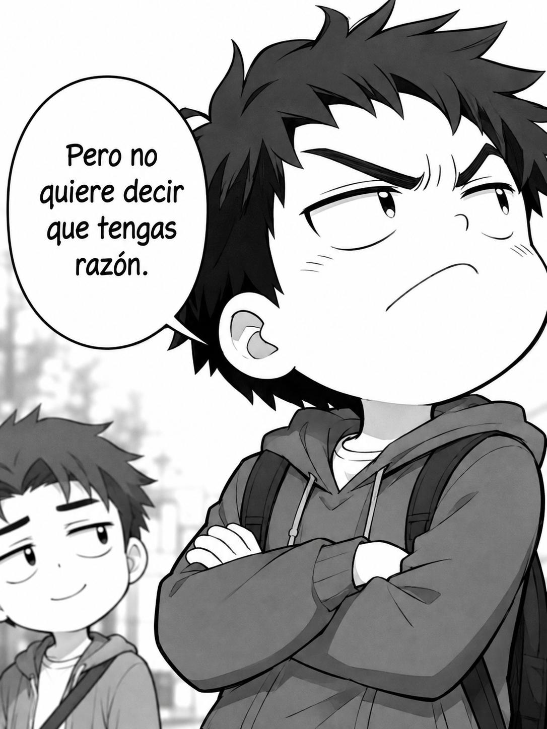De vuelta en el aula, un estudiante mira enfadado a su compañero, que pregunta nervioso: «¿Qué posibilidad había?»